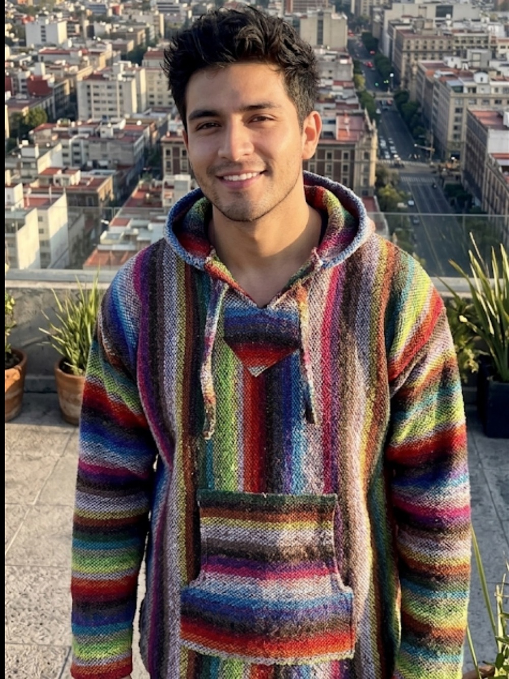 Colorful Striped poncho Hoodie Size Large
